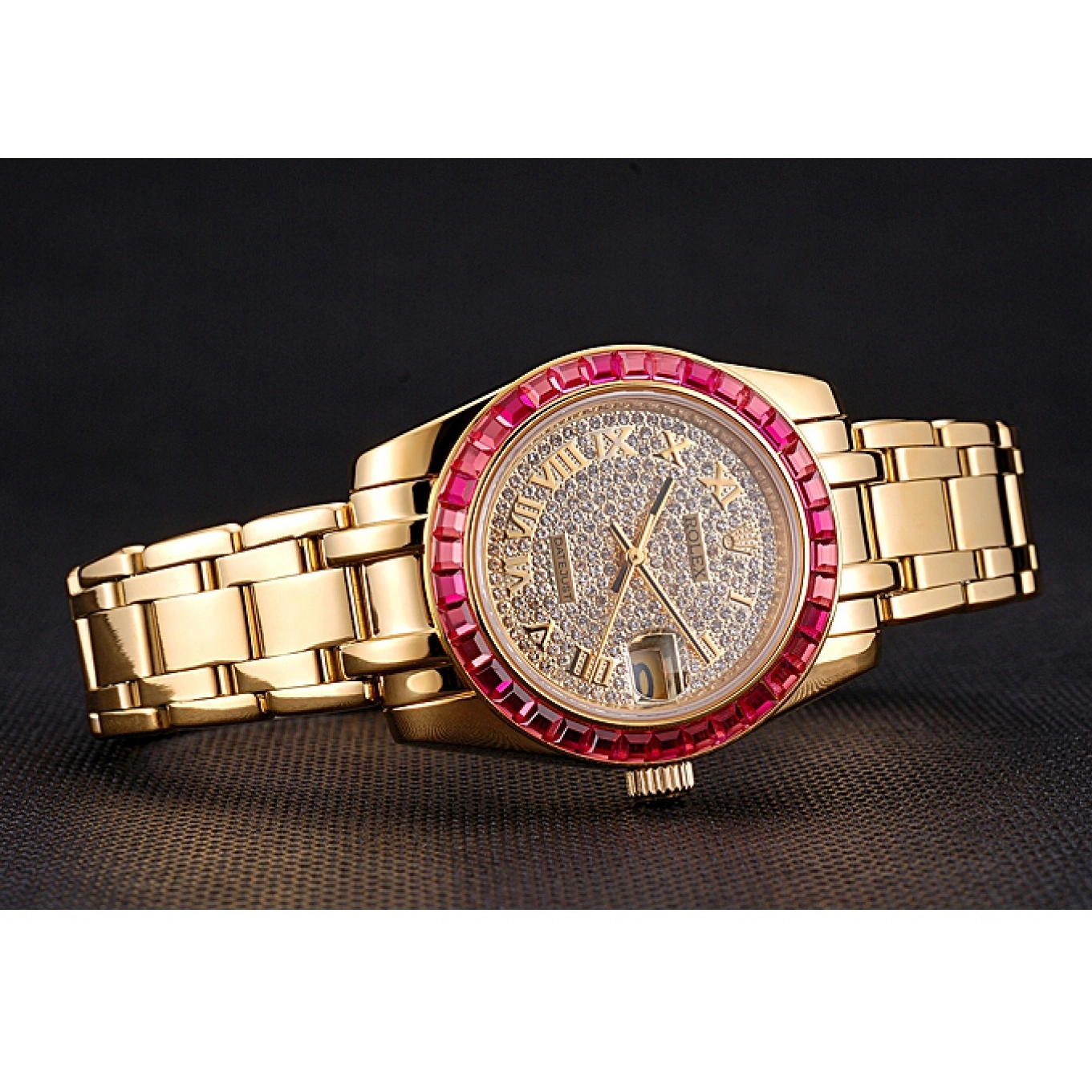 AAA Replica Watches Case 622835 Bracelet Rolex Gold Jewels Diamond Bezel And Dial Pink Datejust 0818